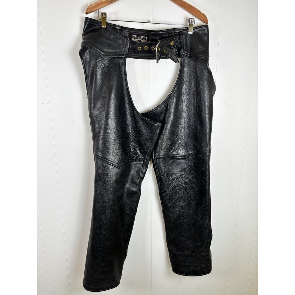 CALIFORNIA CREATIONS‎ Sz LG Men's Black Leather Chaps Motorcycle - READ